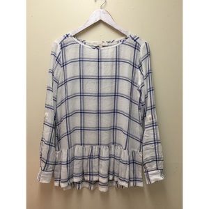 Ann Taylor LOFT Blue White Long Sleeve Blouse
